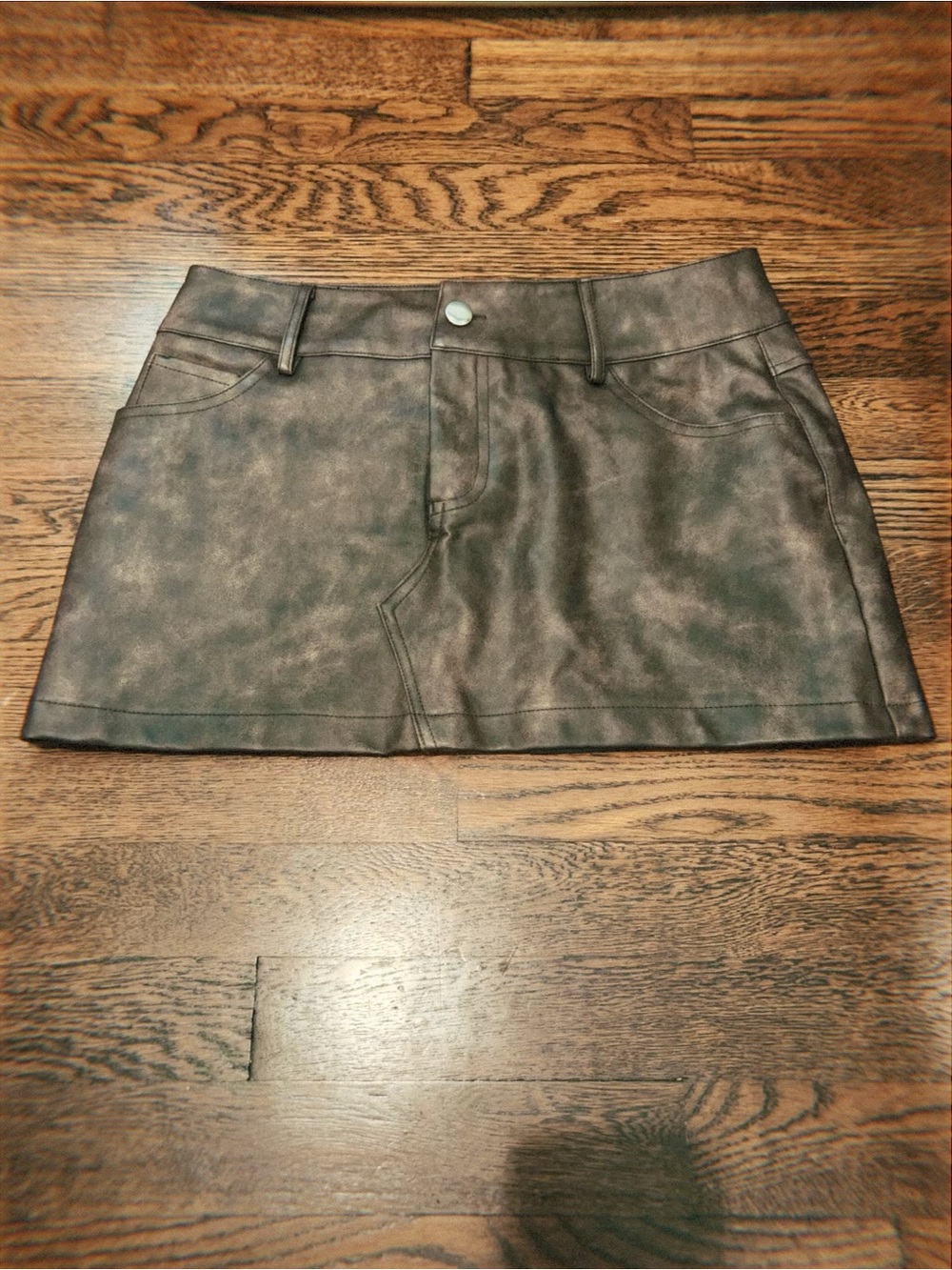 Edikted Faux Leather Distressed Brown Mini Skirt